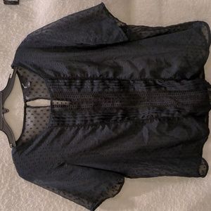 Black Sheer Top with Lace Cutout down Center